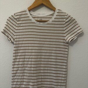 GAP White and Brown Striped Short Sleeve Tee